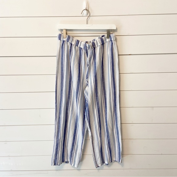 J.Crew Beach | Women’s Linen Blend Stripped Cropped Beach Nautical Pants Small - Picture 1 of 9